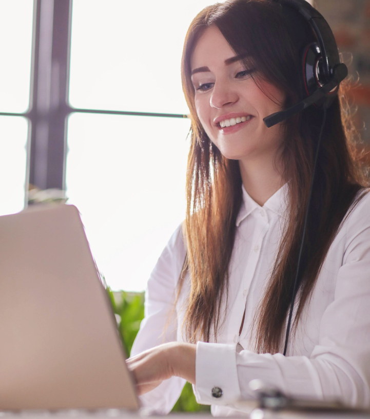 Woman working in call center as dispatcher